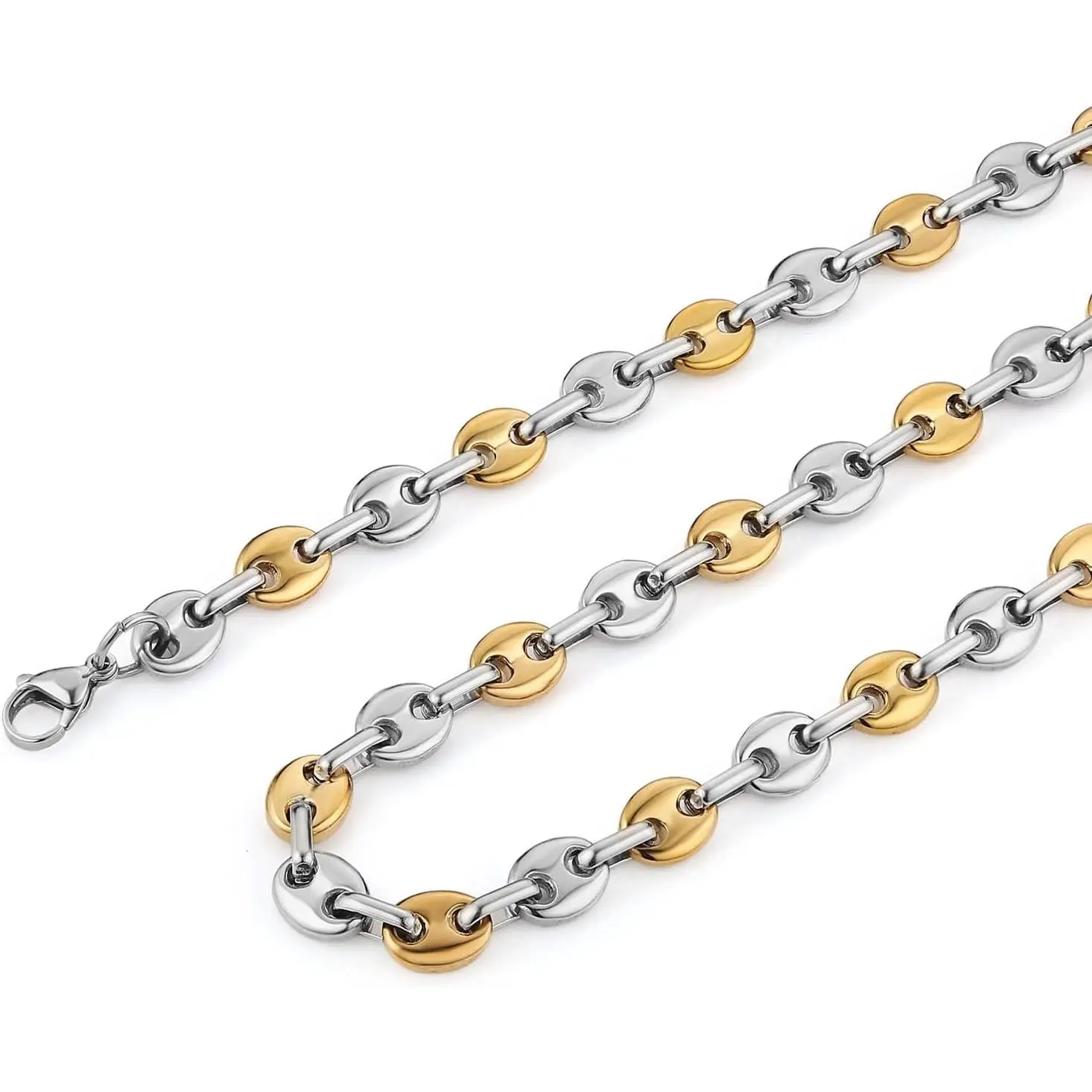 Stainless Steel Necklace for Men  Hop Polished Coffee Bean  Men's Chain Necklace