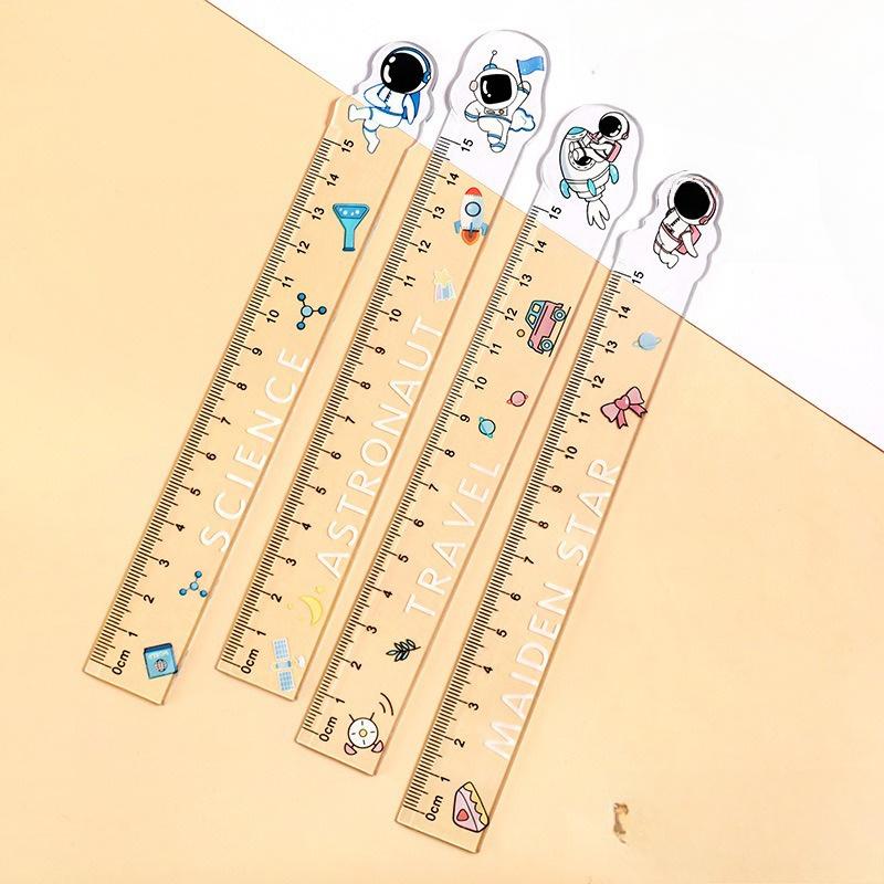 Transparent Astronaut Cartoon Ruler Set, Cute Measuring Tool for School Home Office Use, 1/4/8 PCS Pack, Ideal Gift for Kids and Adults