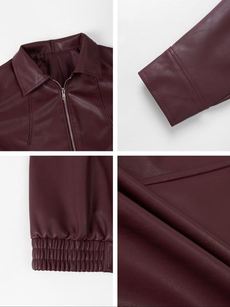 Women's Plain PU Leather Jacket, Casual Fitted Fall Outerwear Coat, Comfortable Moderate Fabric for Daily Wear & Office Use