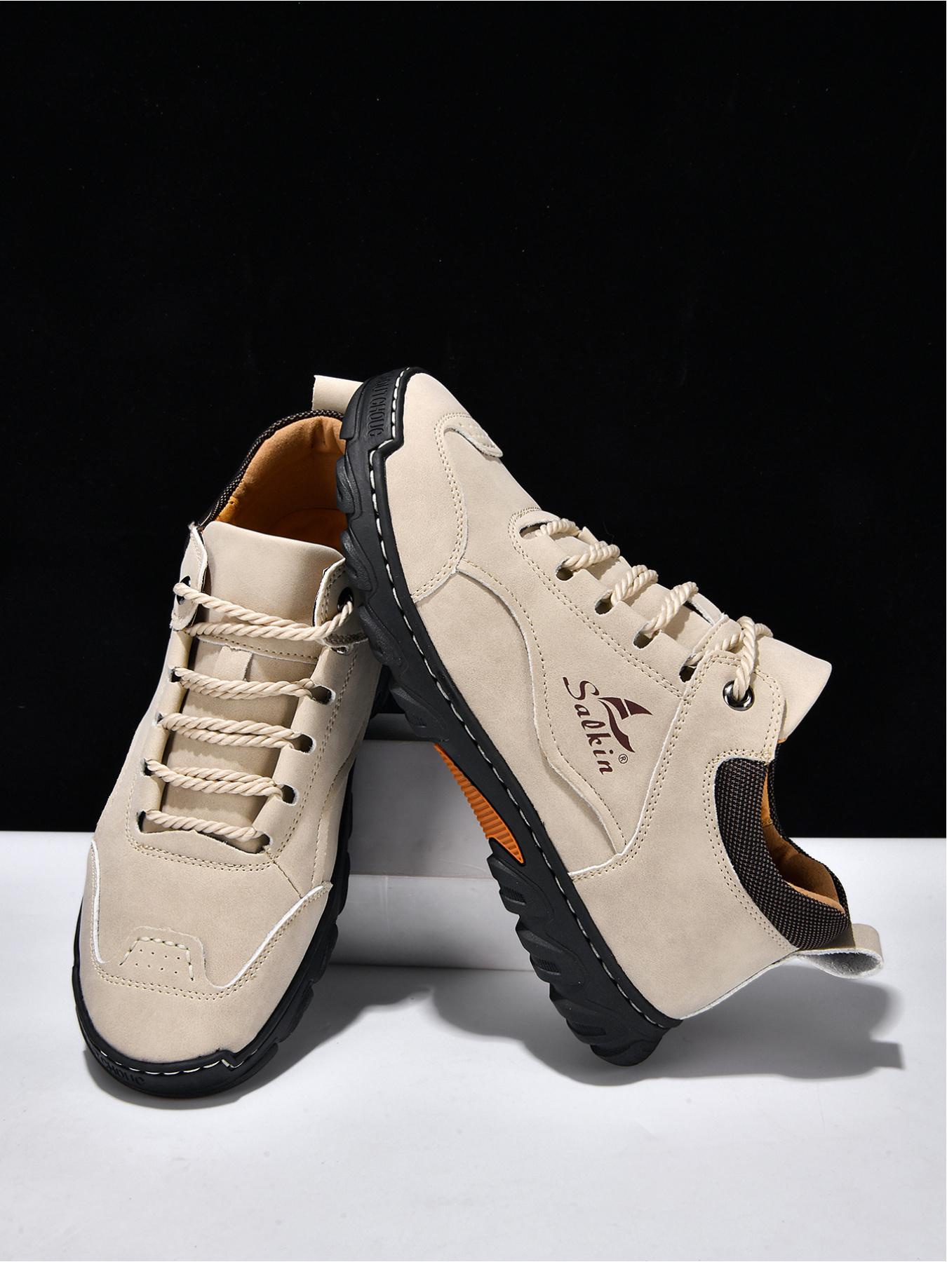 Men's Retro Outdoor Work Shoes, Hand-Stitched Mid-Top Casual Sneakers, Soft Sole Non-Slip Hiking Boots