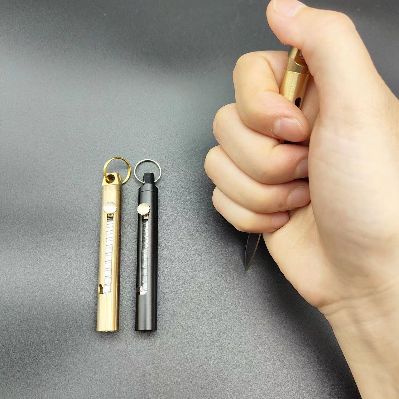 Mini Brass Push-Pull Knife Keychain, Sharp Camping Hiking Outdoor Fishing Tool, Daily Carry Pocket Knife, Durable & Portable Design, Outdoor Camping Knives