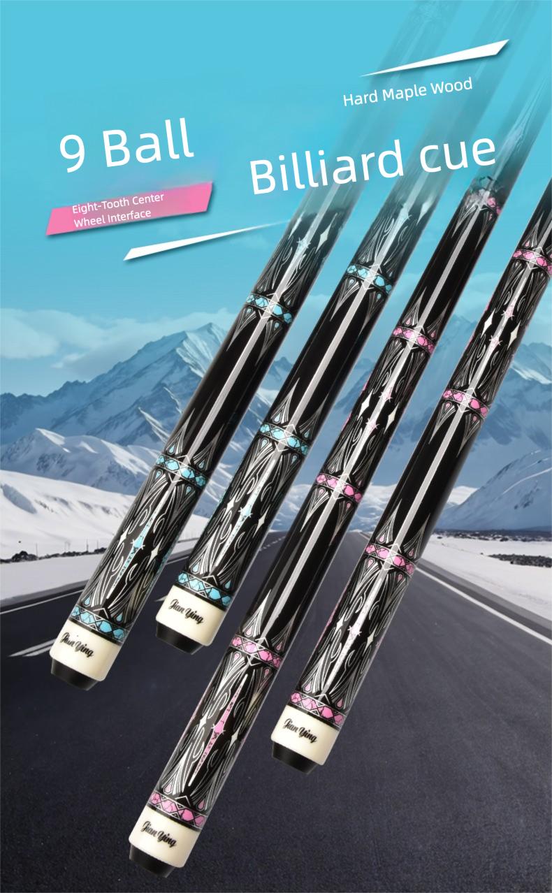 JIAN YING Premium Billiards Cue Set with Leather Case 1/2 Split 12.5mm Tip 18-20oz Weight 58 Inches Length Black Pink Pattern Includes Cue Glove & Chalk