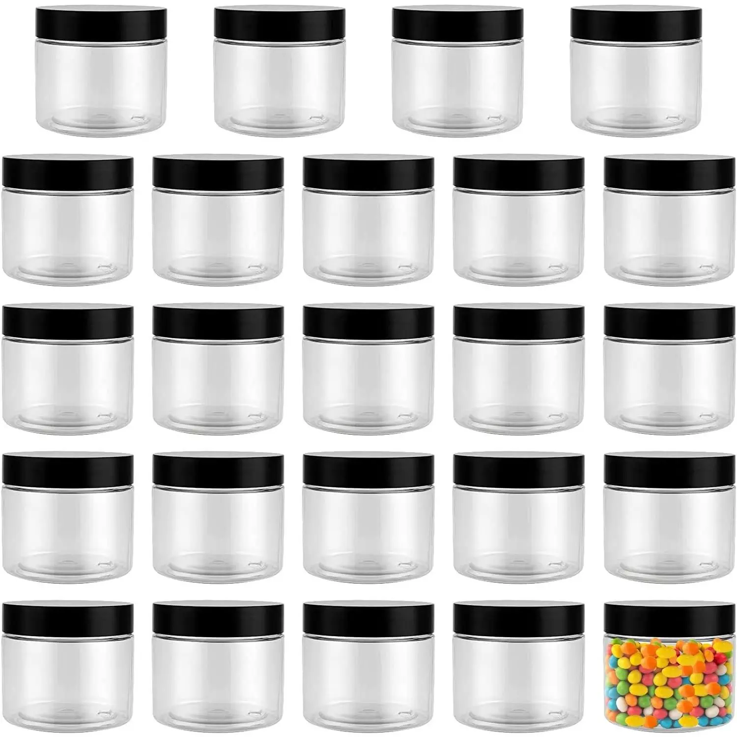 24 Pack 5 Oz 150ml Clear Plastic Jars with Lids, Empty Round Wide Mouth Storage Containers Ideal for Crafts Nuts Beads Spices Beauty Products