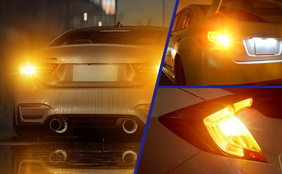 1157 LED Bulb Amber Yellow for Turn Signal Light Bulb, 2057 2357 7528 BAY15D LED Bulb for Blinker Lights, Brake Lights, 300% Brighter Canbus Ready Non-Polarity Plug and Play, Pack of 2, AUTOONE