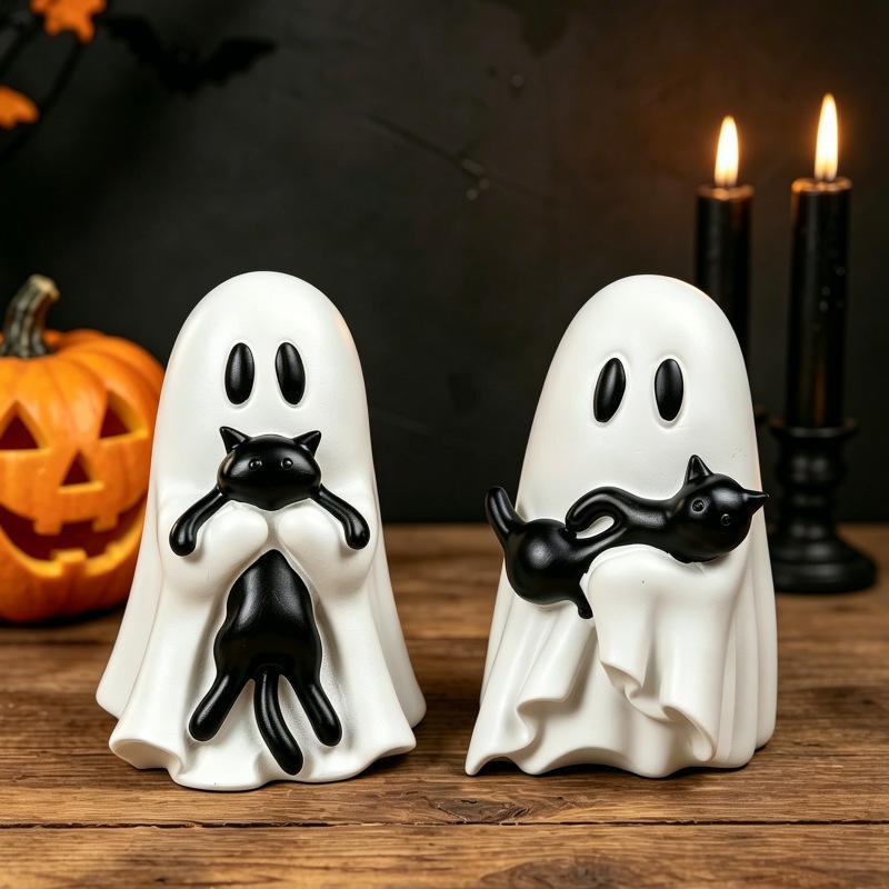 Viral Ghost Black Cat Halloween Decor, Cute Spooky Resin Cat Figurine, Aesthetic Gothic Tabletop Ornament, Witchy Home Desktop Decoration, Haunted Shelf Display, Fall Party Decor, Cozy Room Accent, Cute Halloween Gift Idea, Decor Figurine Ornaments, Resin