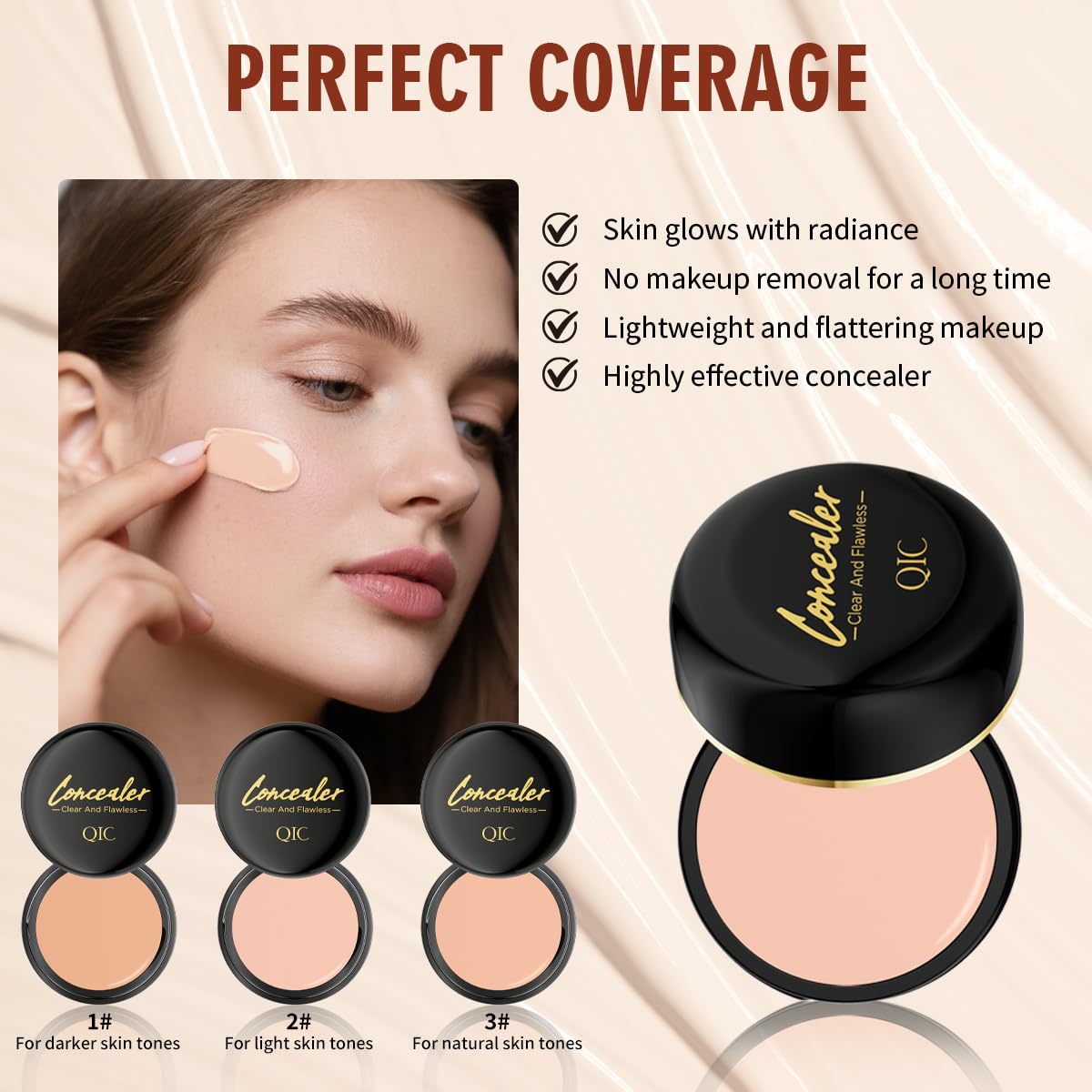 1PC Concealer, Natural Color Correcting Concealer for Women, Full Coverage Makeup for Face, Eye, Body, Nourishing Makeup for a More Even Complexion