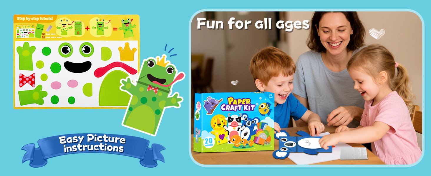 20 Crafts in a Box – 20 Simple Paper Crafts for Kids Ages 3–8, Arts and Crafts Kit with Envelopes, Glue Stick & Tape, Low-Mess Easy Projects for Creativity & Fine Motor Skills, Perfect Christmas Gift for Boys & Girls