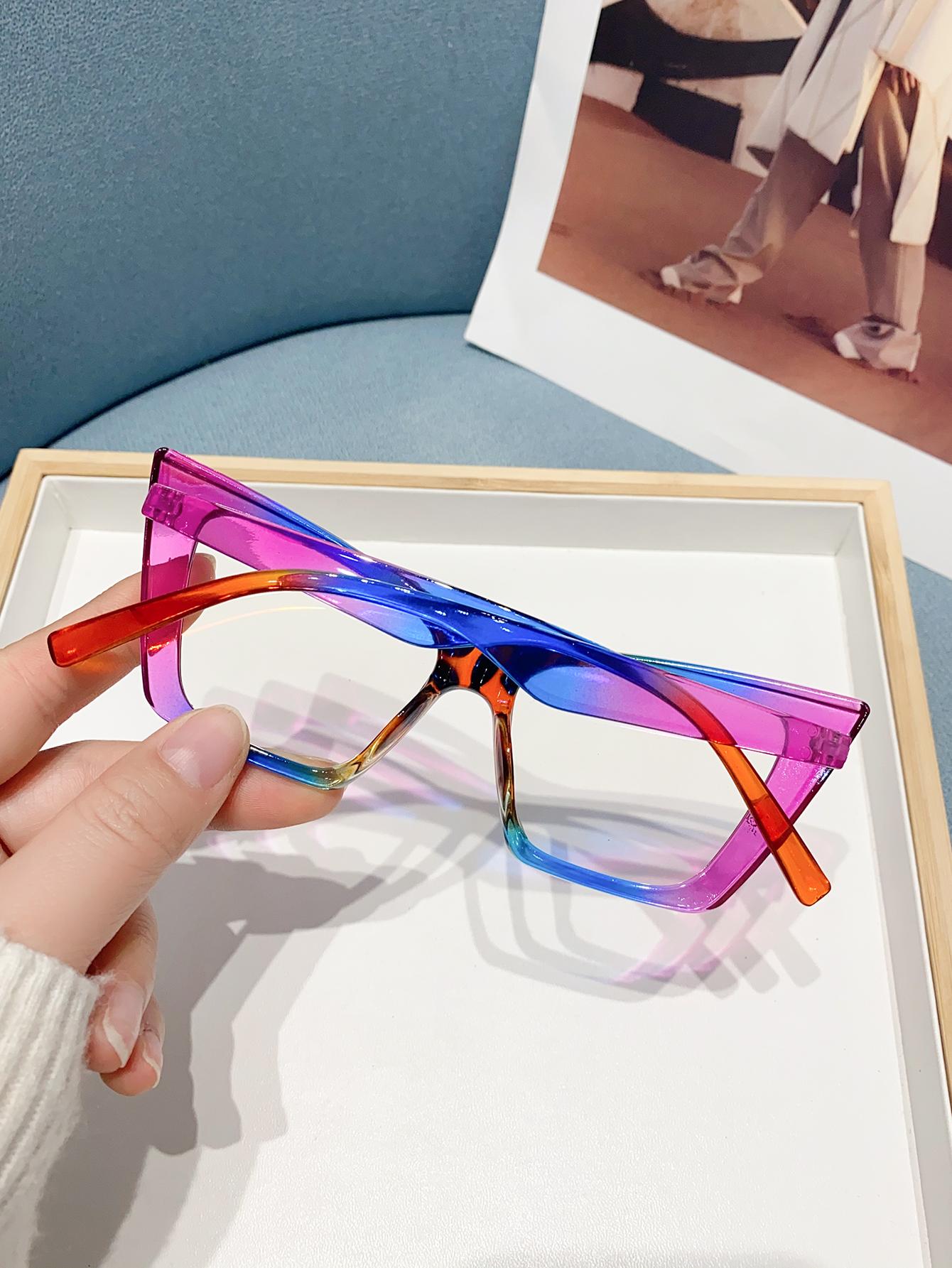 Women's Fashion Cat Eye Color Block Frame Glasses, Stylish Eyeglass, Casual Eyewear, Retro Style, Perfect for Students Daily Use, Clothing Accessory, Trendy Casual Eyeglasses