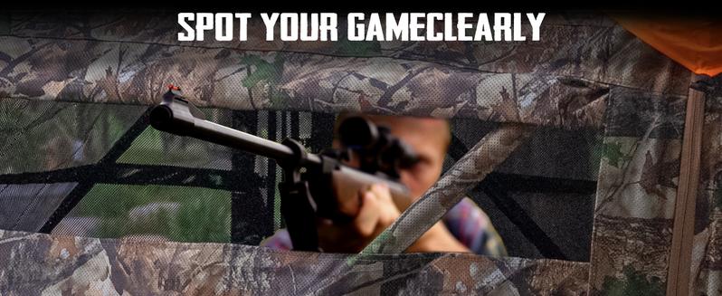 Hunting Blind with Chairs - 360° See Through Ground Blind with Floor Mat, 2-3 & 3-5 Person Pop Up Hunting Blind, Camouflage Carbon Fiber Holster for Deer & Turkey Hunting