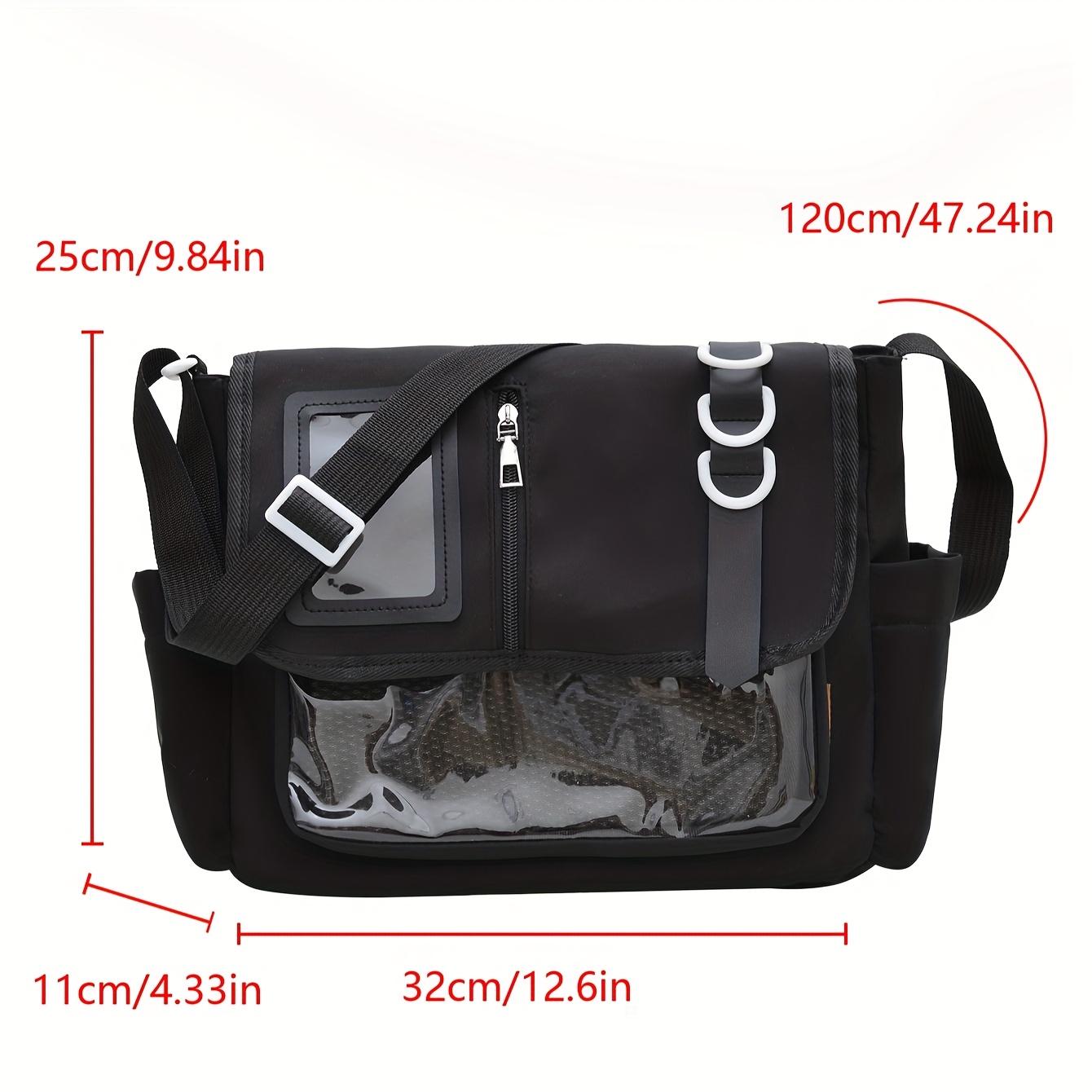 Fashion Casual Ita Crossbody Bag for Students, Lace-Up Slouch Shoulder Bag with Mesh Pocket & Clear Card Slot, Versatile Daily Commute & School Tutoring Bag