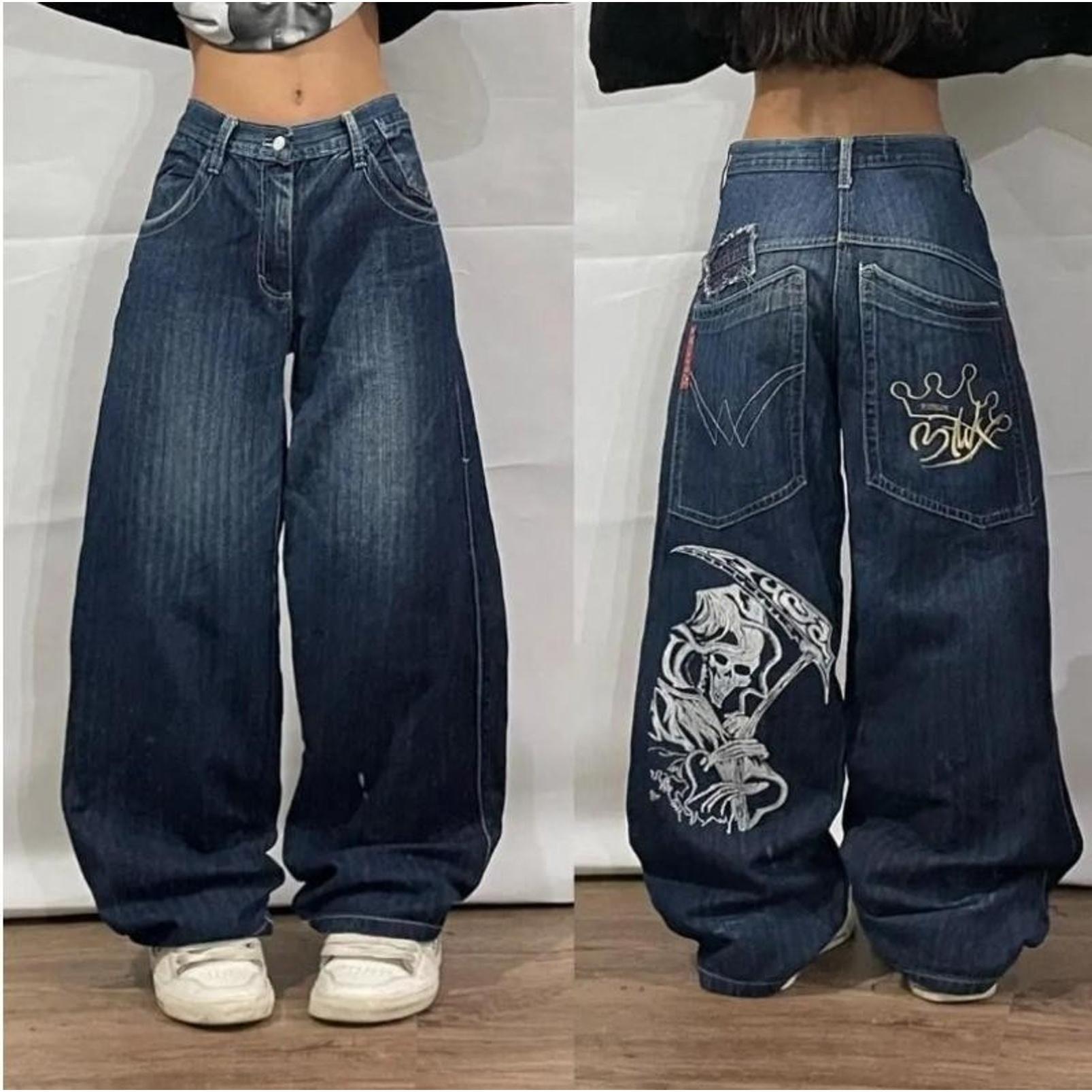 Jeans American High Street Personalized Patterns Loose Straight Wide Leg Jeans Cute Jeans Pants Streetwear