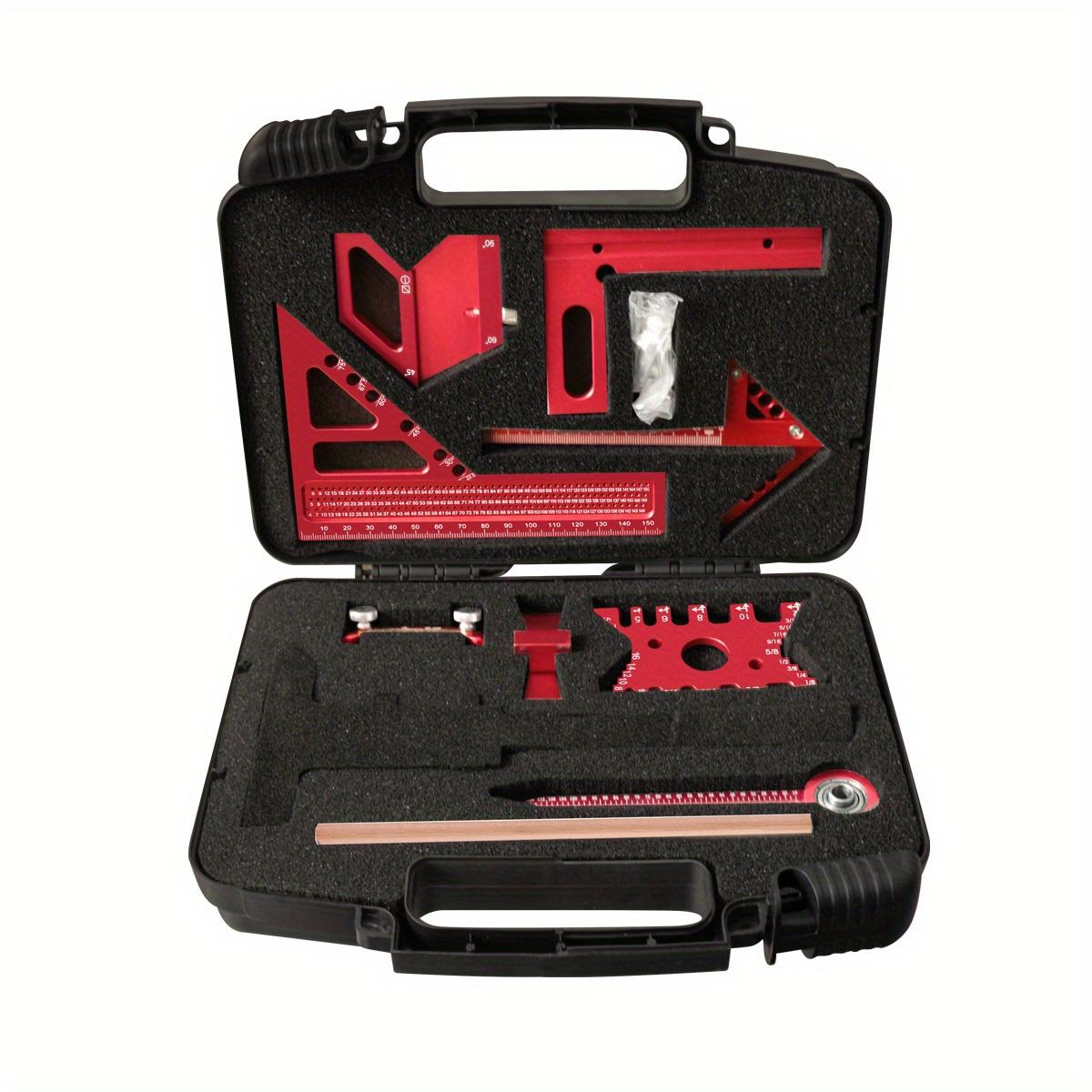 6/7/8Pcs Woodworking Square Kit with Box, Precision Carpenter Quick Splicing Planning and Layout Tools, Aluminum Scribeing Ruler, Center Finder, Circular Drawing Compass, Honing Guide, Height Gauge, Measuring Ruler