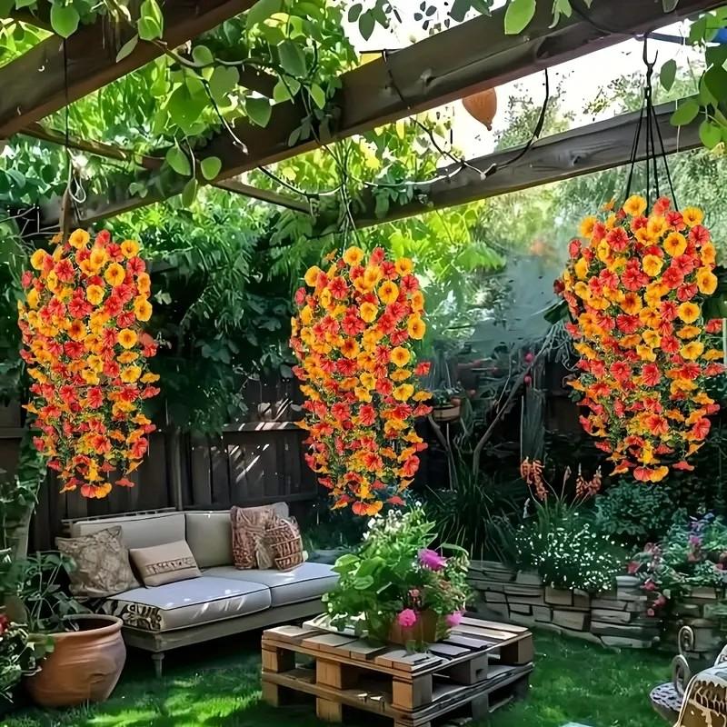 4pcs Artificial Colorful Flowers, UV-Resistant Morning Glory, Eucalyptus Vine, Festival Decor, Graduation Decor, Indoor Outdoor Decor