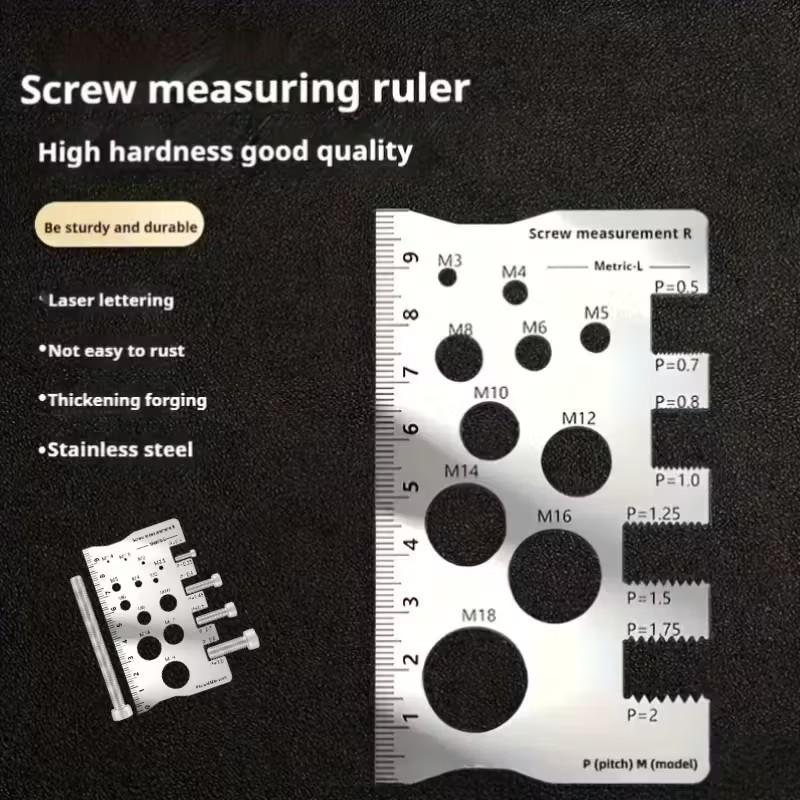 304 Stainless Steel Screw Measuring Ruler, Durable and Precise Thread and Distance Measurement, Screw and Bolt Caliper, M12 Precision Gauge