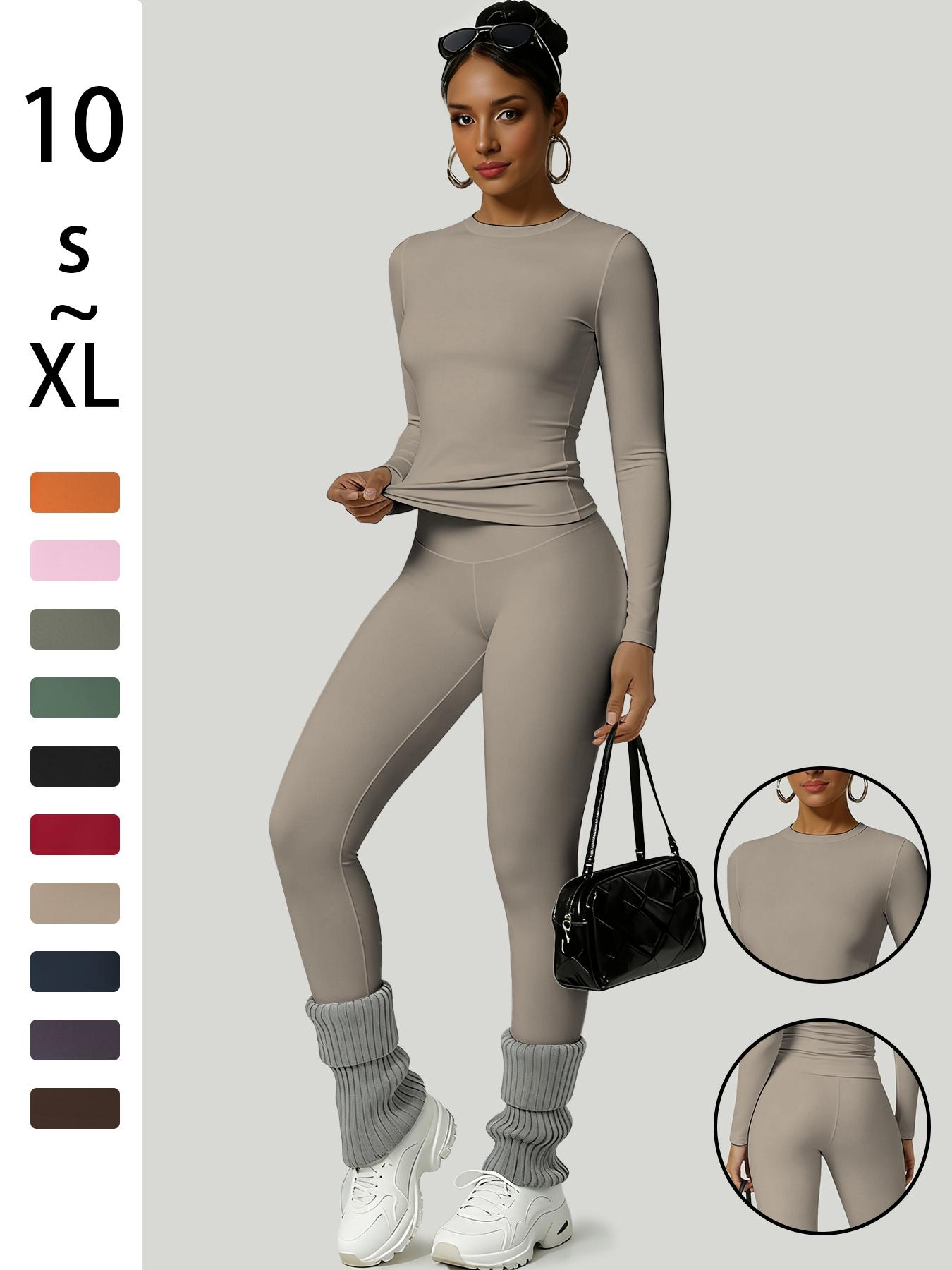 Women's Simple Solid Color Sportswear Set, Comfortable T-Shirt & Slimming Leggings, Perfect for Fall Winter Yoga & Daily Wear