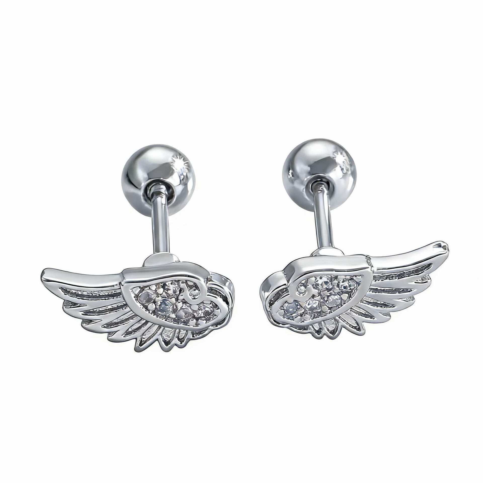 Angel Wings Design Couple Cartilage Piercing Ear Studs, Sweet and Cool Hot Girl Style Micro Inlaid Zirconia Earrings