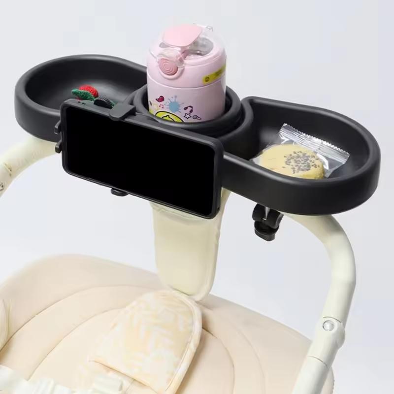 Universal Stroller Snack Tray with Phone Holder & Cup Holder, Adjustable Baby Stroller Accessory Tray, 2-in-1 Stroller Organizer for Snacks, Drinks & Phone, Fits 99% Strollers