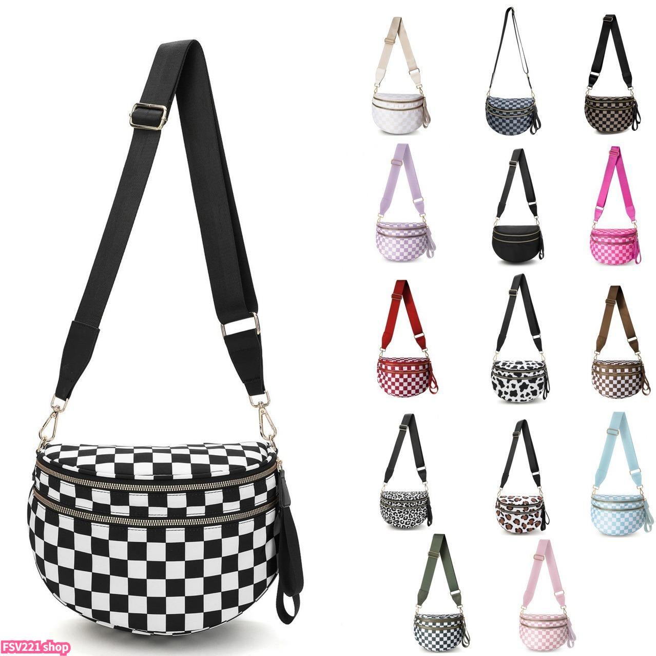 2026 Women Checkered Nylon Fanny Pack Y2K Trendy Crossbody Belt Bag Adjustable Strap Sling Purse Large Capacity Waist Pouch for Outdoor Festival