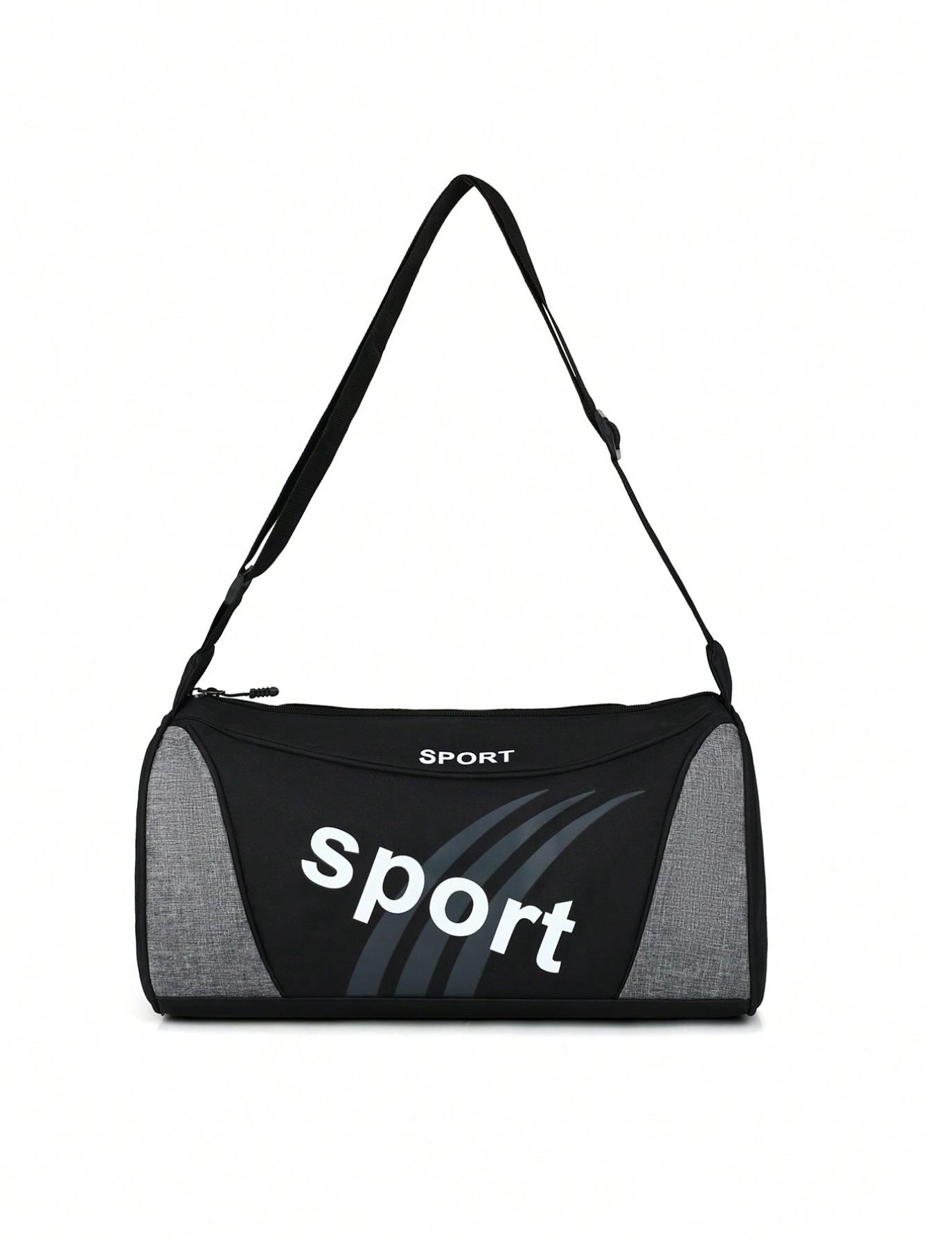 Casual Colorblock Cylinder Sports Shoulder Bag, Letter Pattern Gym Bag, Portable Zipper Lightweight Luggage Handbag, Unisex Daily Use Backpack