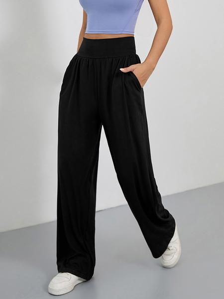 Sporty Women's Solid Color Pocket Joggers, Casual Sport Wide Waistband Trousers for Outdoor Workout Running, Summer Airport Outfit 2024, Ladies Sportswear Lounge Outfit for All Seasons