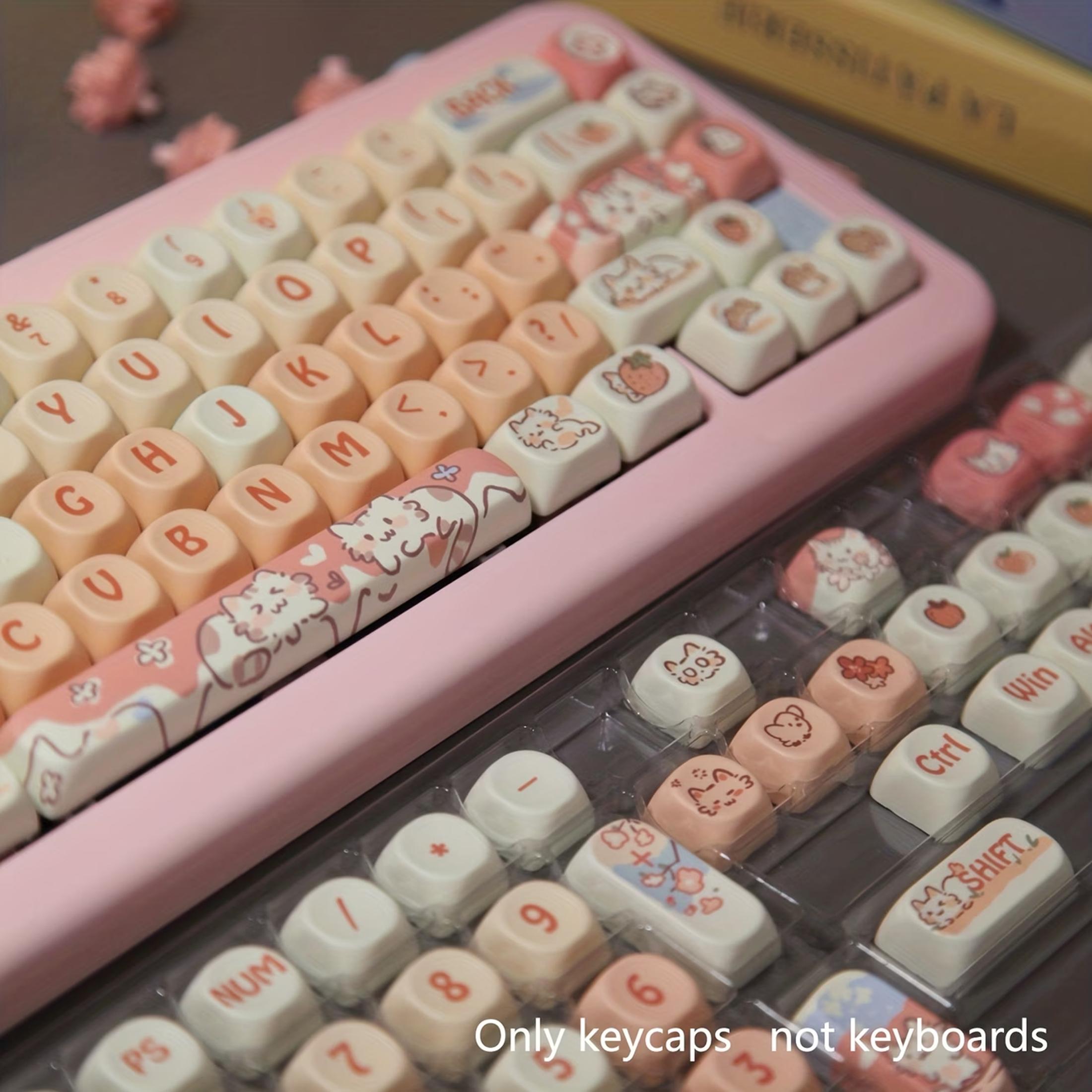 after shipment132-Key Strawberry & Cat Keycaps Compatible for MX Switch - PBT Mechanical Keyboard Keys with Cute Kawaii Girl Style, MOA Height Spherical Caps, Space (6.25U) - for gaming, Office, Gift for Women & Key Compatibility