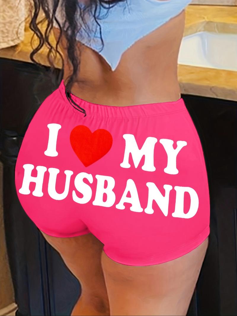 Women's Heart & Letter Print High Waist Biker Shorts, Graphic Print Shorts, Casual Comfy Breathable Bottoms for Daily Outdoor Wear, Ladies Clothes for Summer