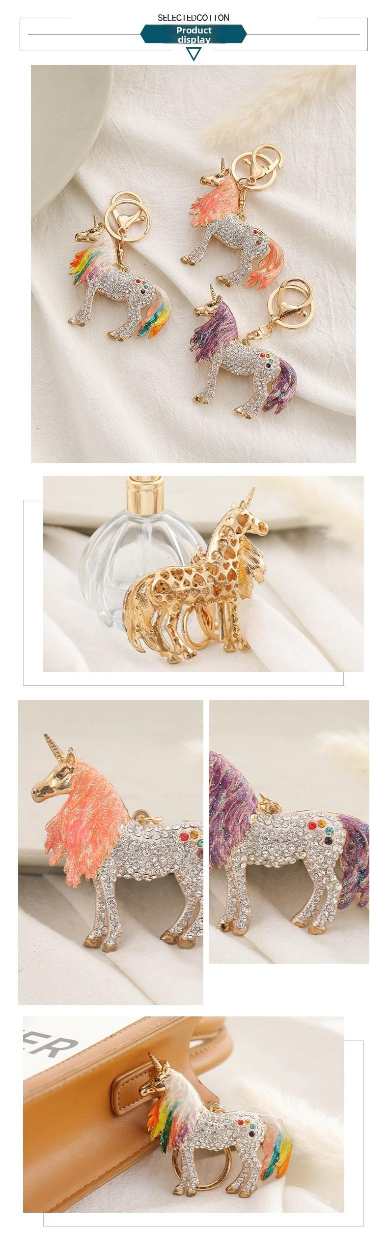 Bling Rhinestone Unicorn Car Mirror Hanging Ornament, Luxury Crystal Magical Pegasus Vehicle Charm, Aesthetic Fairycore Girly Auto Interior Decoration, Fully Encrusted Cute Animal Keyring Pendant Hanger Gift
