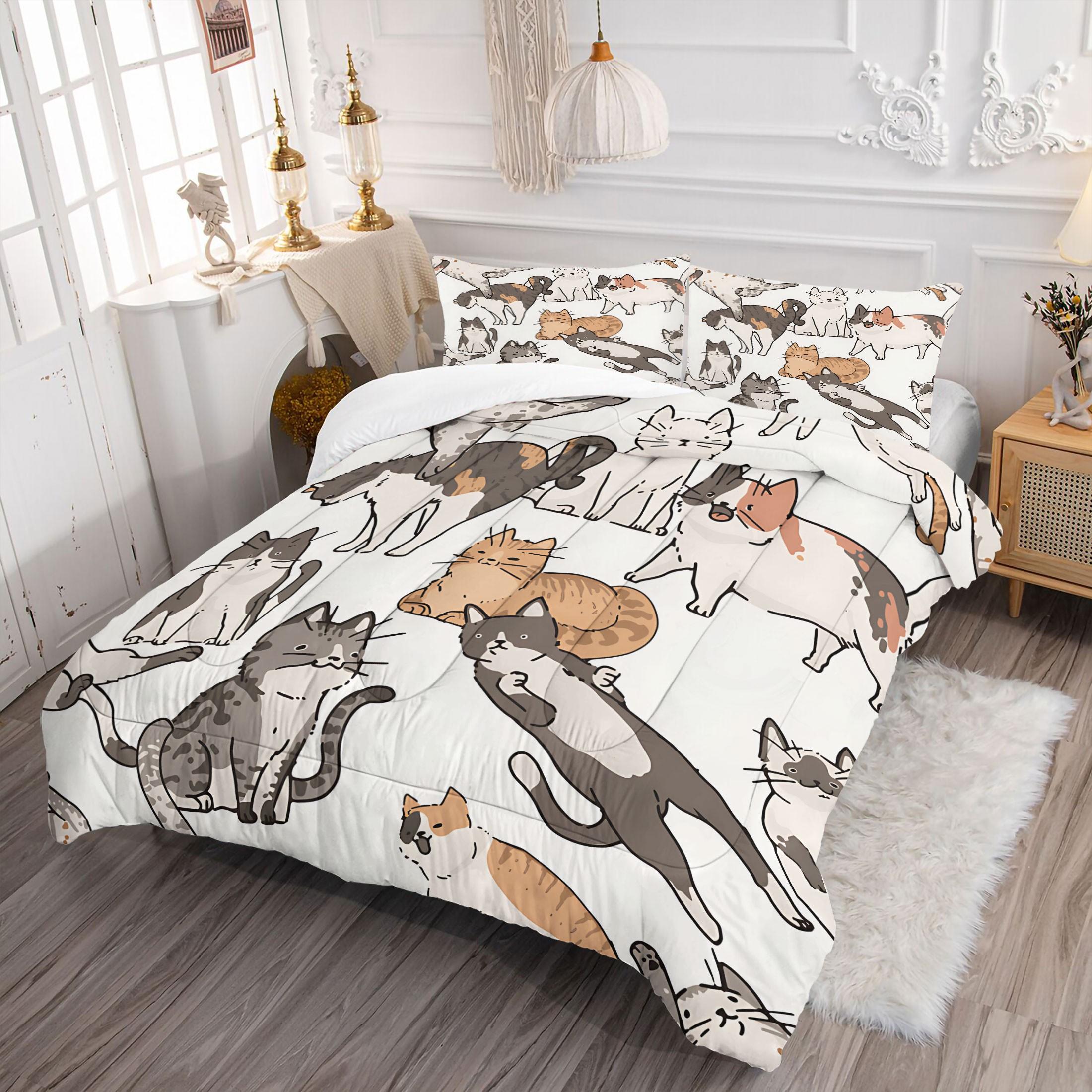 2/3 Pcs Funny Cute Cat Digital Print Comforter Set, Cartoon Kitten Themed Bedding Set, Soft Warm Breathable & Fade Resistant, Perfect for Cat Lovers Bedroom Dorm Guest Room Decor, All Season Cozy Use - Without Pillow Insert