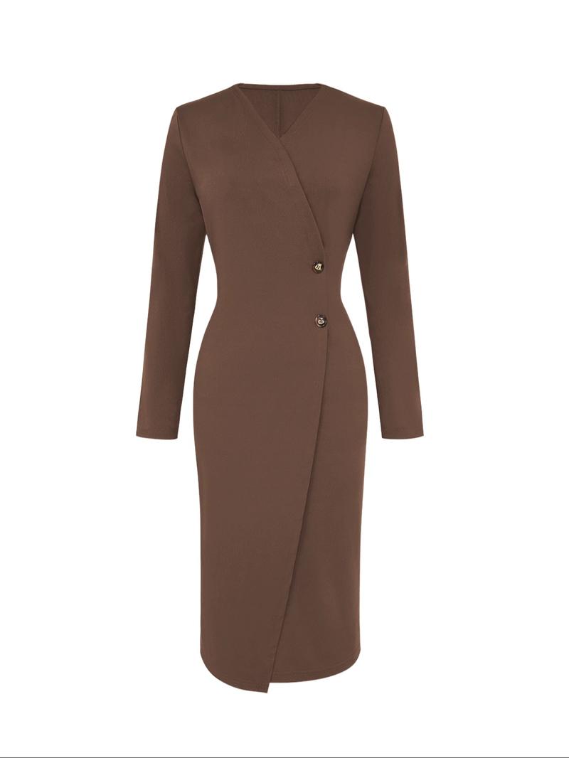 Women's V Neck High-End Elegant Midi Dress, Dignified & Sophisticated for Spring & Autumn, Figur-Flattering & Leg-Lengthening Dress