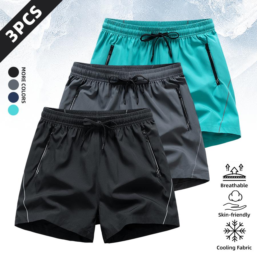Men’s 4-Pack Quick Dry Athletic Trouser Shorts , Breathable Plain Gym Shorts with Zipper Pockets & Adjustable Drawstring, Big & Tall Cargo Menswear Activewear with Reflective Trim for Running, Workouts & Outdoor Training outdoorfun
