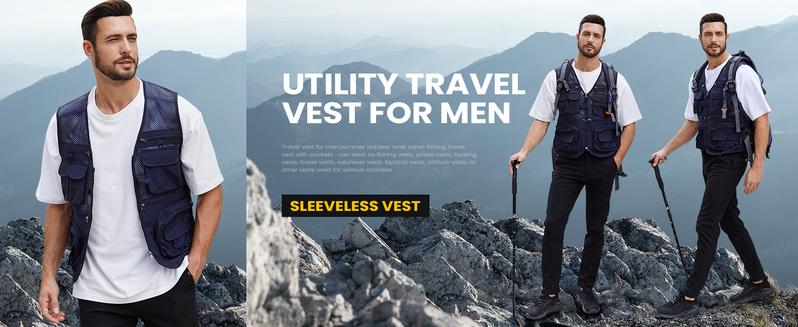 Gihuo Men's Fishing Vest Utility Safari Travel Vest with Pockets Army Green Beige Sleeveless Gilet Lightweight Breathable Waterproof Quick Dry Multi Pockets Casual Menswear