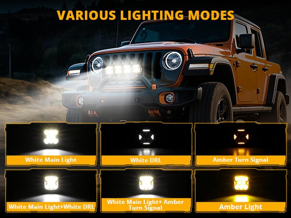 4 Inch CUBE-Z Series Combo LED Pod Lights Off Road Lights LED Driving Light with White DRL & Amber Turn Signal Lights jeeplight bar spot flood combo beam