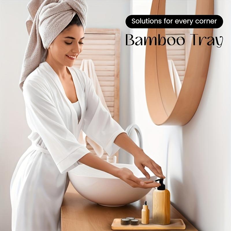 1/3 Bamboo Vanity Trays - Rectangular Wooden Serving Trays for Bathroom, Vanity, Kitchen & Coffee Table, Natural Bamboo Decorative Tray for Cosmetics, Toiletries & Food