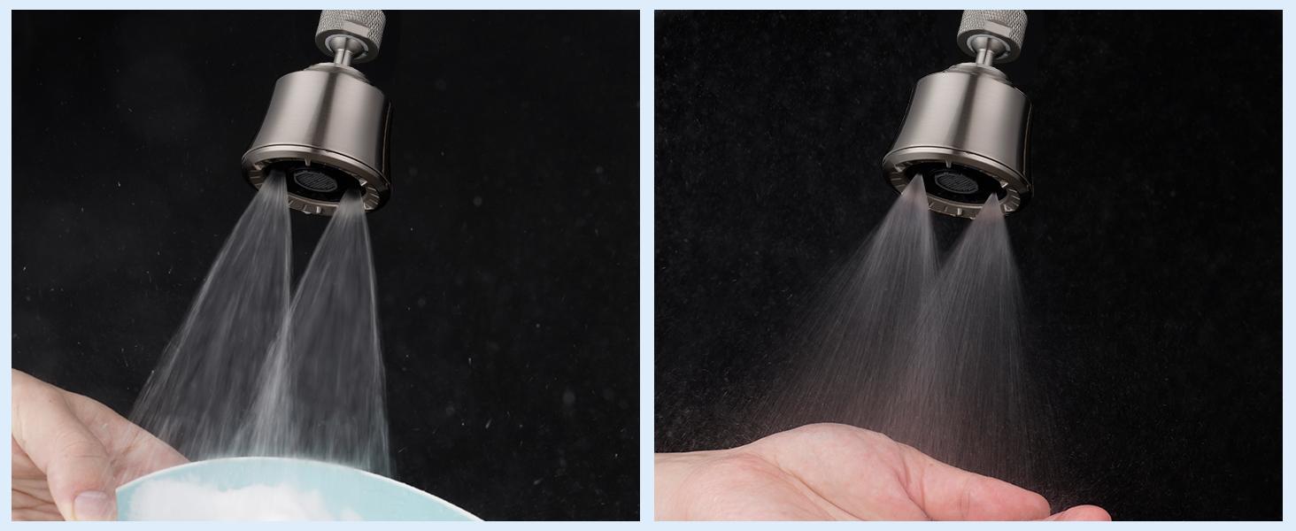 Kitchen Sink Faucet Head Replacement 4 Spray Faucet Sprayer Attachment with 2 Ball Joint, Big Angle Swivel, 55/64-27UNS Famale Thread, Male Thread Adapter Included, Brushed Nickel