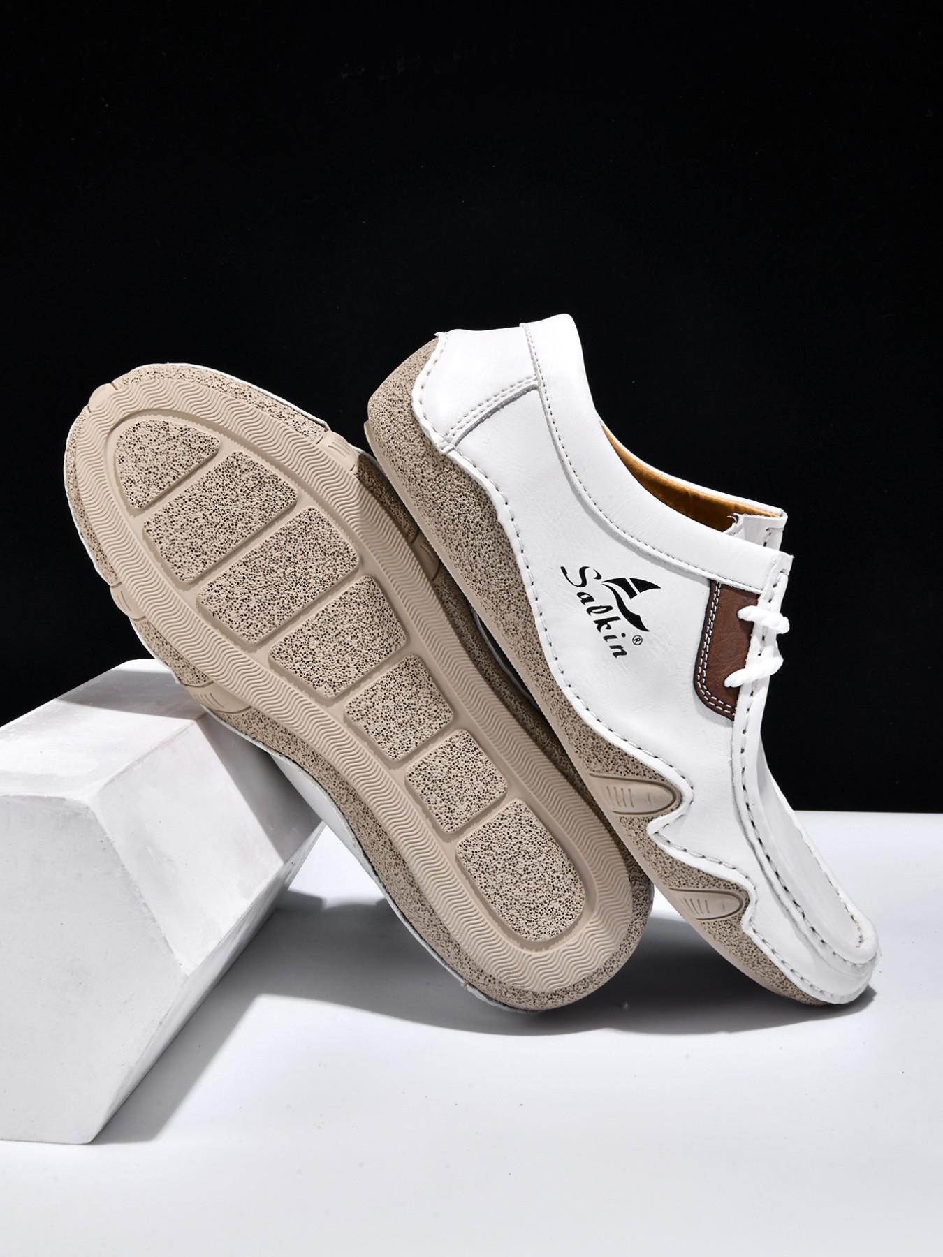 Men's Large Size Hand-Stitched Casual Shoes, Fashion Loafers, Low Top, Vintage Laces, Comfortable Rubber Sole, Outdoor & Office Wear