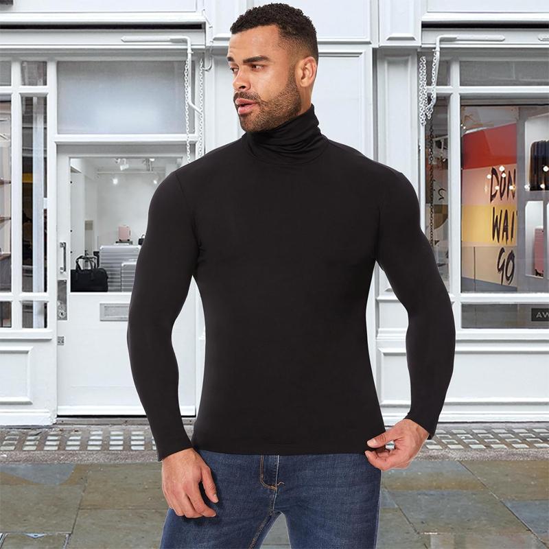 CATTIBOR Men's Plain Turtleneck Long Sleeve T-Shirts,Men High Neck Basic Designed Undershirt,Men Thermal Pullover Sweater Men Underwear Keep Warm