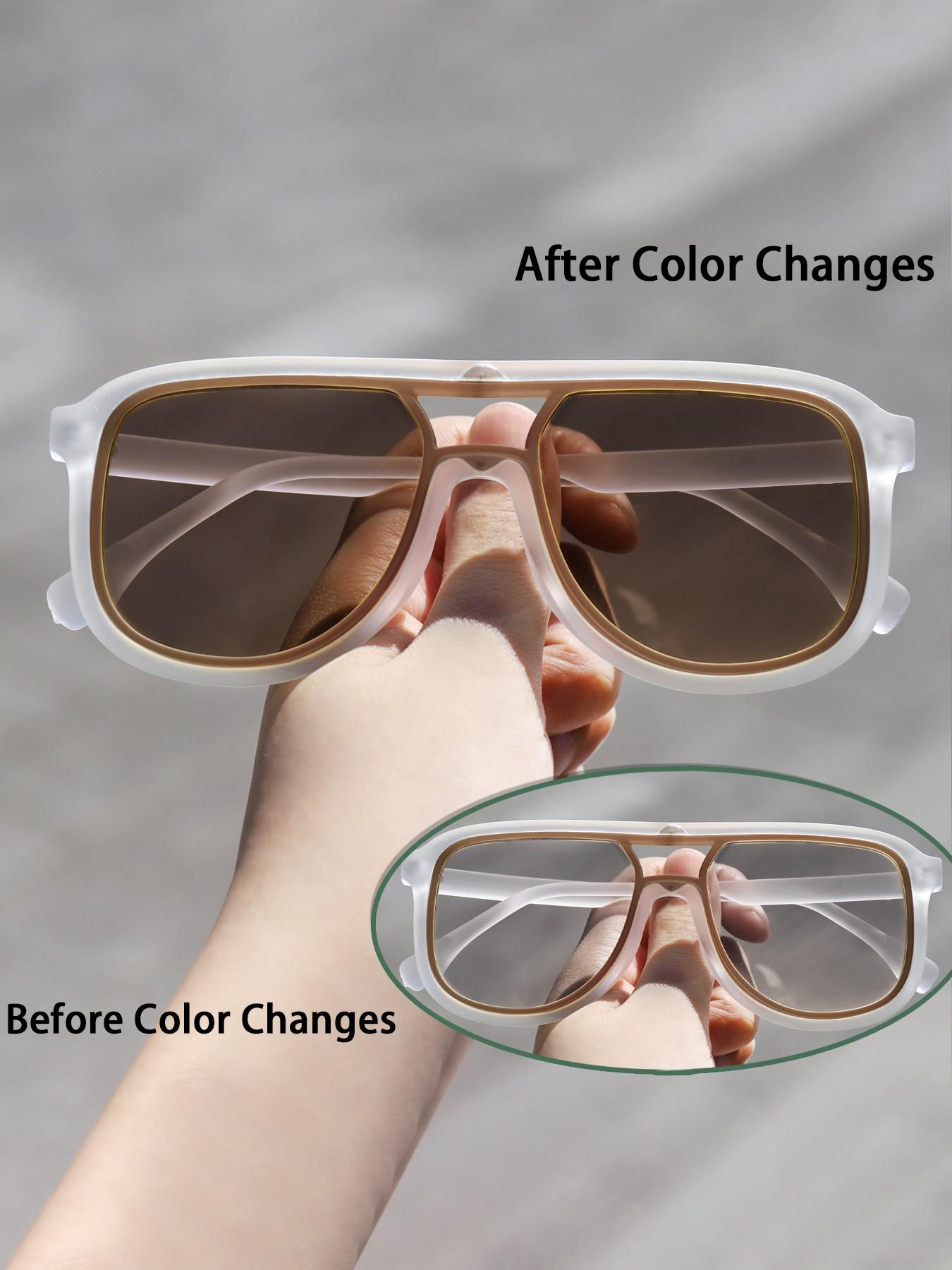 Unisex Colorful Photochromic Sunglasses, Bohemian Style Fashion Eyewear, Casual Plastic Frame, All-Season Decorative Lens