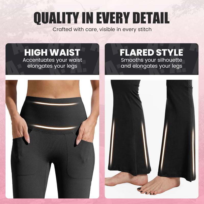 Viconow Flare Leggings for Women with Pockets - High Waist Bike Pants for Gym Workout Yoga Solid Color Casual Wear