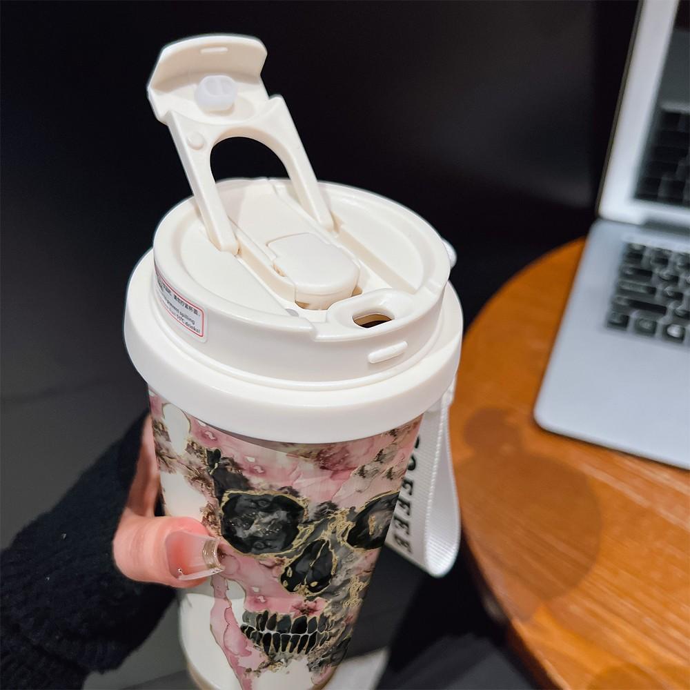 Abstract Skull Texture Coffee Cup, Portable Dual Drink Insulated Tumbler, Keeps Warm/cold, Boho Style, Ideal for Office, Travel, Sports