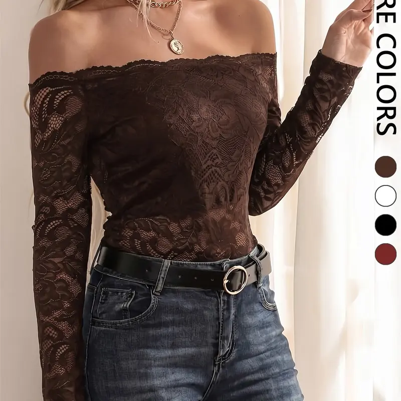 Sexy Lace Patchwork One Shoulder Top, Elegant Top, Full Lace Cut, Show Shoulders and Neck, Slim Fit, Essential for Dating, Daily Wear, Commuting
