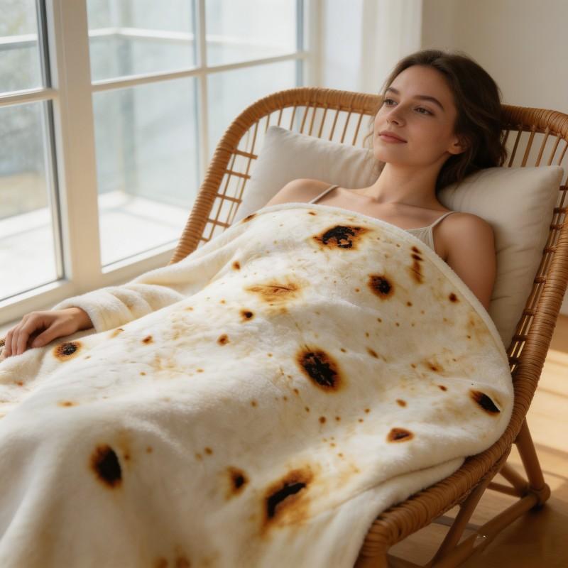 Creative Flannel Blanket, Novelty Food-Themed Throw, Soft Burrito Blanket, Gift Blanket, Home Sleep Blanket, Unique Family Blanket