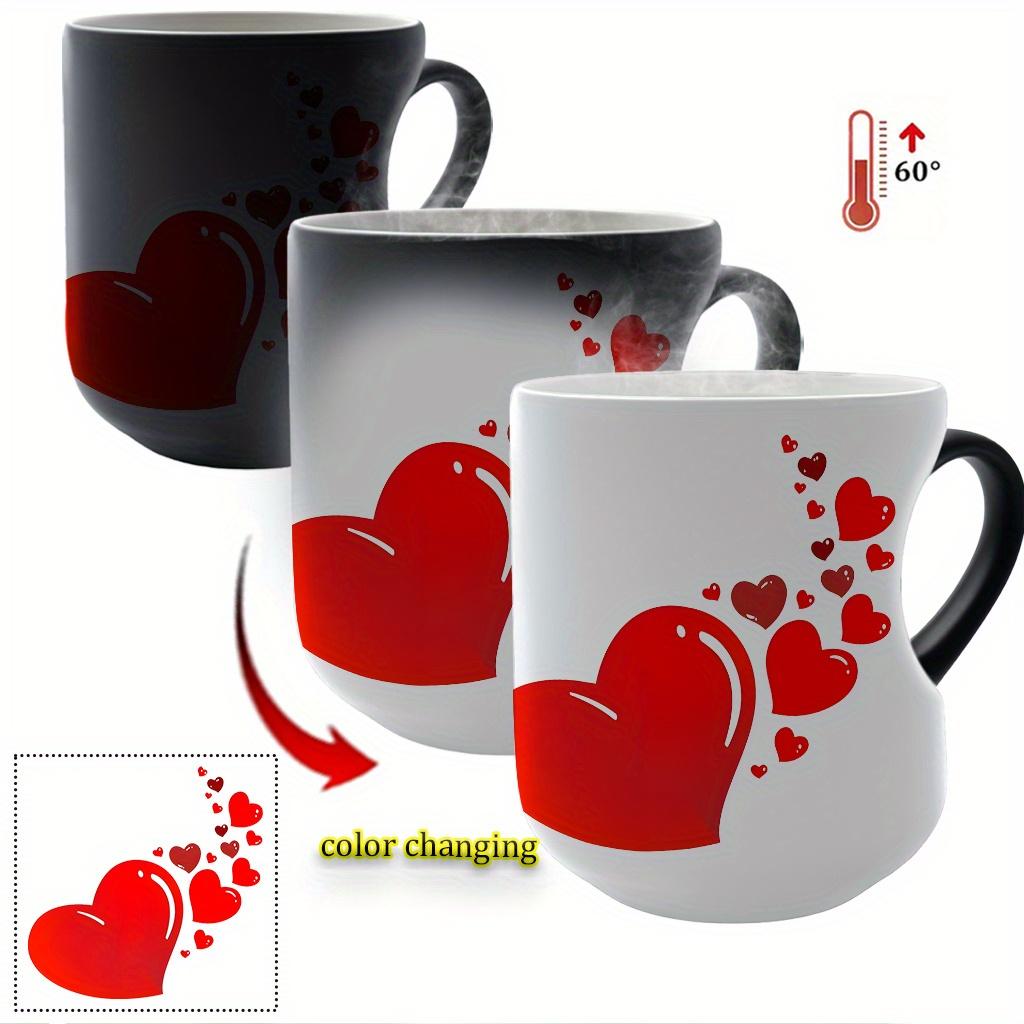 Heart-Shaped Handle Temperature Sensing Ceramic Mug - 11 oz/330 ml, Color Changing Coffee Mug, Hot and Cold Conversion, Reusable, Non-Slip Design, Ideal Gift for Mother's Day or Celebrations