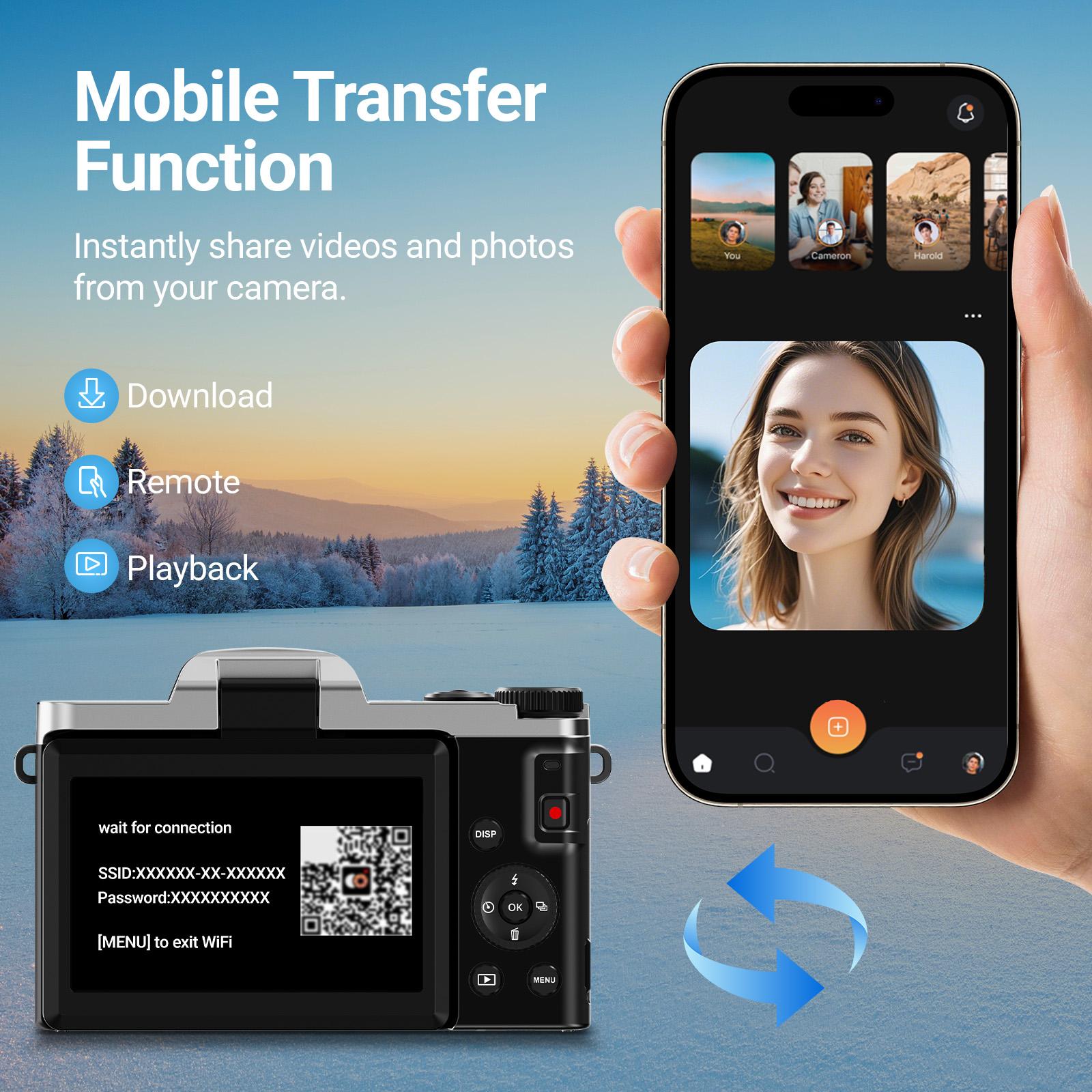 4K Photography Digital Camera, 64mp Auto Focus, 180° Screen Flip, 16x Digital Zoom, Flash, 32GB Memory Card, Travel Life Recording