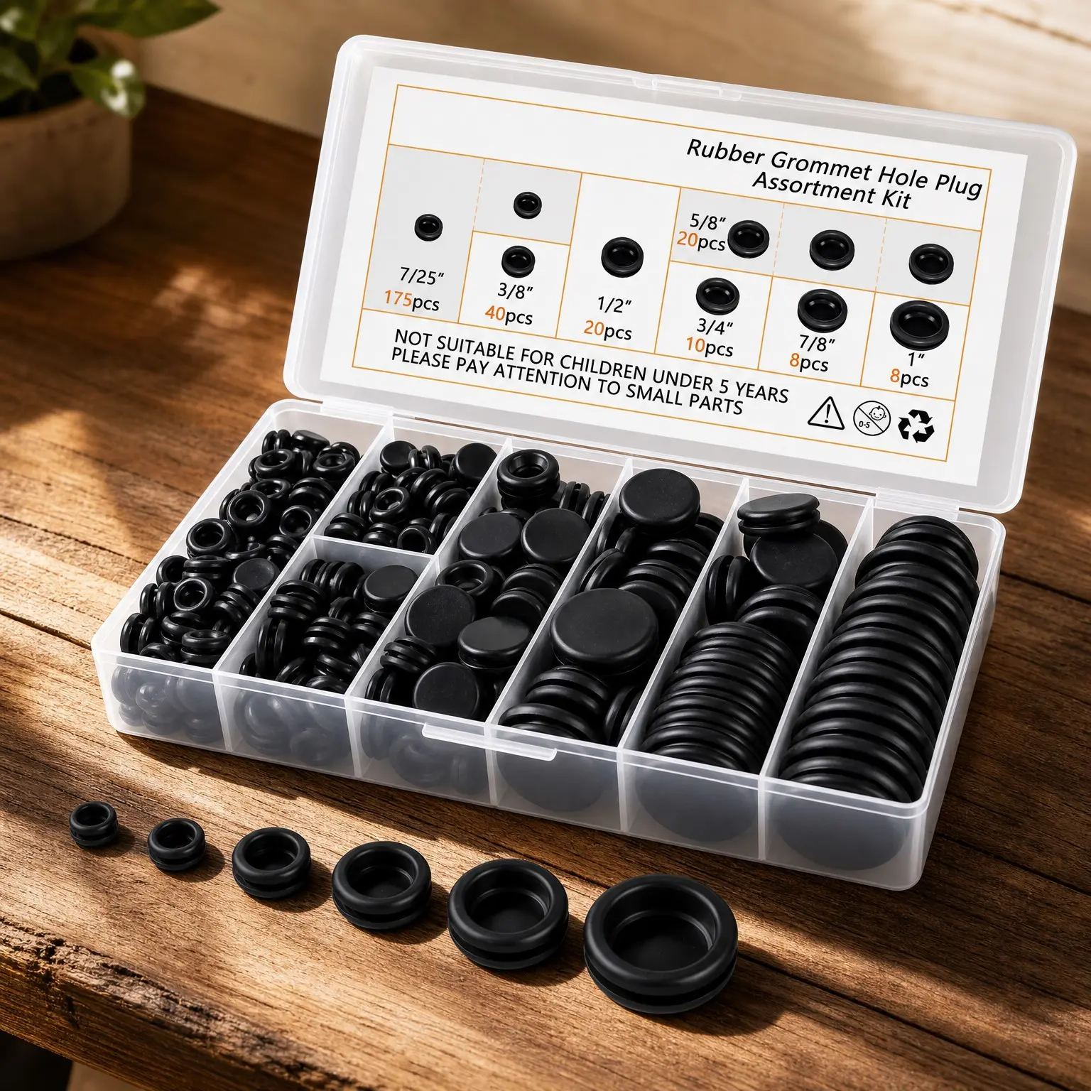 280 PCS Rubber Grommet Kit, Rubber Hole Grommet Gaskets Assortment for Wiring, Wire, Automotive, Firewall, Sheet Metal, Hardware Repair, 7 Sizes 7/25", 3/8", 1/2", 5/8", 3/4", 7/8", 1"Gift