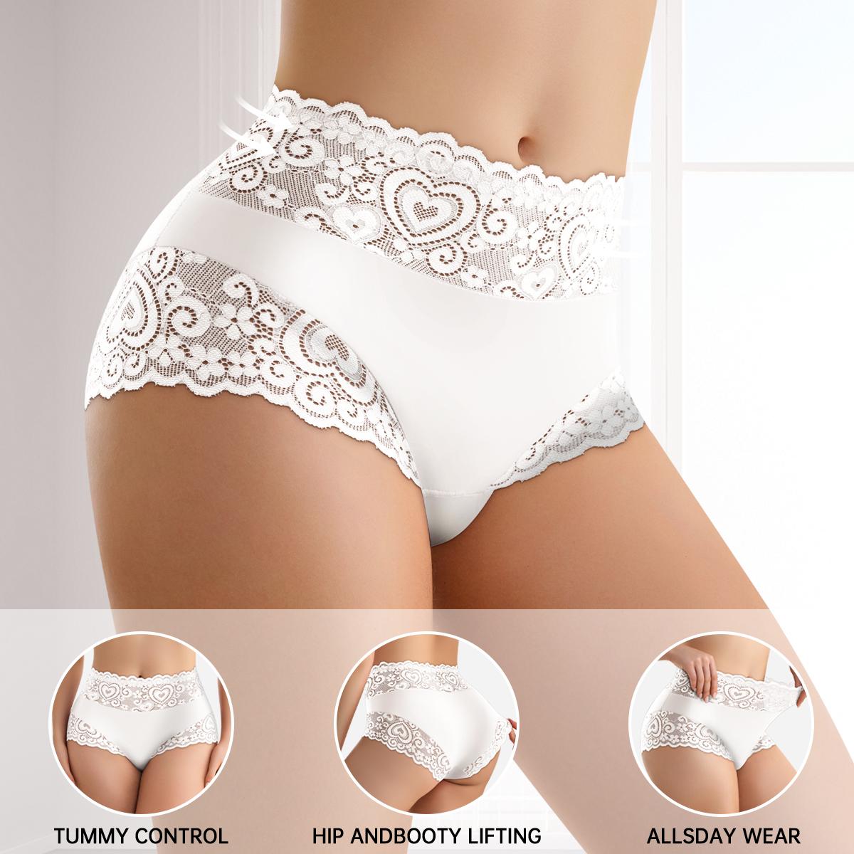 QUASTI 5PCS Mid Waisted Lace Women's Panties, Multi Colored Smooth Soft Fashion Sweet Lace Exquisite Underwear, Cool Elasticity No Show Full Coverage Briefs, Daily Wear S-XXL QUASTI 5PCS Mid Waisted Lace Women's Panties, Multi Colored Smooth Soft Fashion Sweet Lace Exquisite Underwear, Cool Elasticity No Show Full Coverage Briefs, Daily Wear S-XXL
