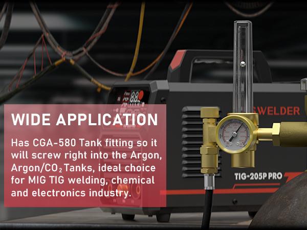 YESWELDER CO2 Argon Gas Regulator with 8ft Hose, Flow Meter Gas Pressure Gauge for TIG MIG Welding, CGA580 Inlet Connection