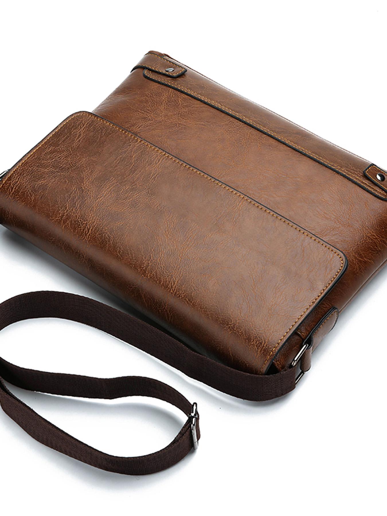 New Minimalist Versatile Men's Messenger Bag Crazy Horse Leather Flap Design Convertible Crossbody Bag Dual-Use Business & Casual Shoulder Bag