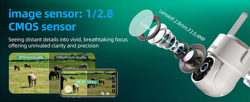 4MP 4G LTE Cellular Solar Security Cameras Wireless Outdoor, No WiFi, 360°PTZ, 2K HD, w/SD Card SIM Card, Waterproof IP66, Motion Detection, Night Vision, Ideal for Remote Home and Farm Monitoring