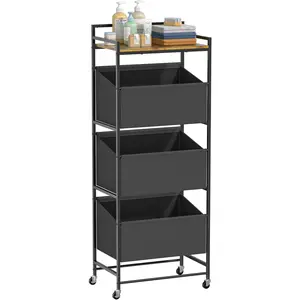 3-Tier Laundry Hamper Sorter with Wheels, 120L Vertical Rolling Laundry Basket Organizer Cart, 3 Section Laundry Sorter with Shelf for Small, Laundry Room,, Bedroom, Dorm, Closet