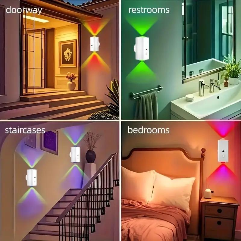 Smart LED Night Light with Motion & Light Sensors, RGB Wall Spotlight, USB Rechargeable, Magnetic Design for Bedroom, Game Room, Stairs